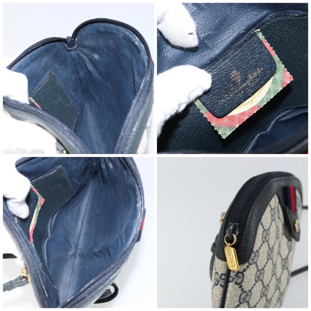 GUCCI GG Supreme Sherry Line Shoulder Bag PVC Navy Gold - Picture 15 of 16